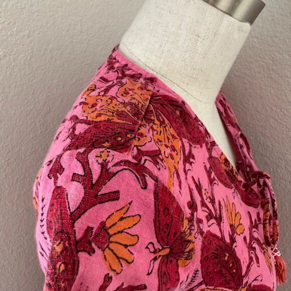 Calypso Pink Floral Cap Sleeve Dress Tassel Pink Butterfly Print Airy Sz XS - Picture 7 of 10